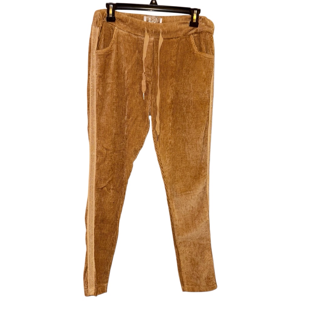 Brand Bazar Corduroy Braided Rhinestone Trim Pull On Pants Tan Brown Size 25
